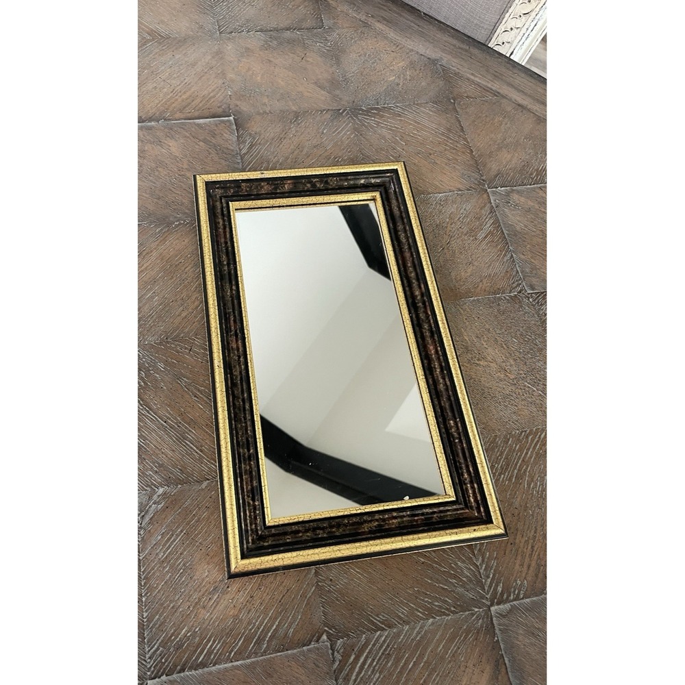 Vtg Gold &‎ Brown Crackle Finish Framed Accent Wall Mirror Rectangle 8.5 x 14.5"